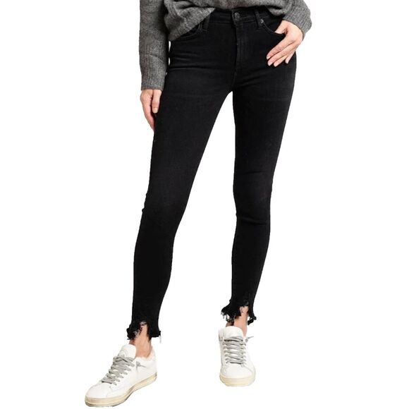 Agolde Sophie Skinny Jeans Stretch Mid Rise Black Denim Frayed Hem Womens 23 EUC - Picture 1 of 12